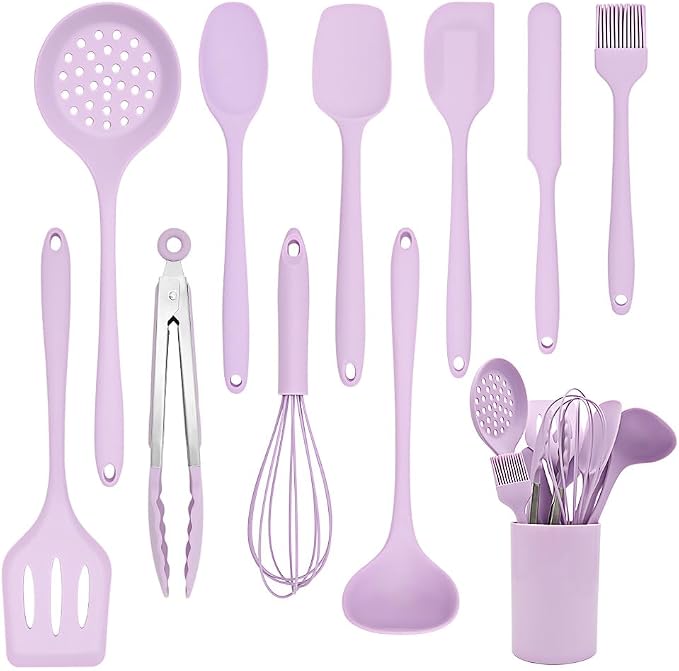 RANX INGST Kitchen Cooking Nonstick Silicone Utensils Set 11 pcs - Purple | Spatula Set with Holder, 446°F Heat Resistant, Ergonomic Handle, BPA Free