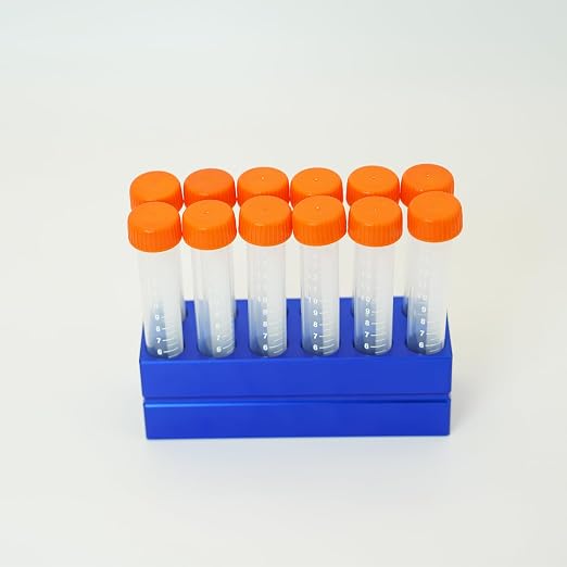 1 Pcs Aluminum Cooler Cooling Block PCR Test Tube Rack 12 Wells for 10/15mL | 16mm Hole Diameter for PCR/Microcentrifuge Tubes; Enzymes, RNA, Reagents, and Temp-sensitive Samples in Cold Prep (Blue)