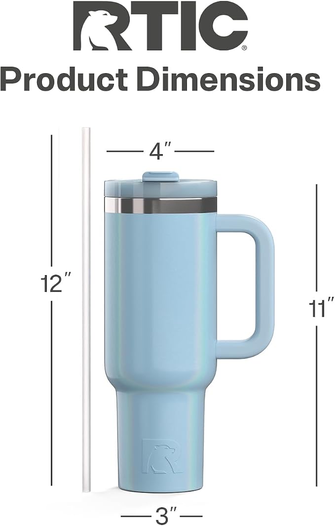 RTIC 40oz Road Trip Tumbler, Insulated, Ceramic Lined, RTIC Ice Glitter | with Lid, Handle and Straw, Stainless Steel Metal Cup, Portable for Hot and Cold Drinks, Coffee, Car, Camping, Travel