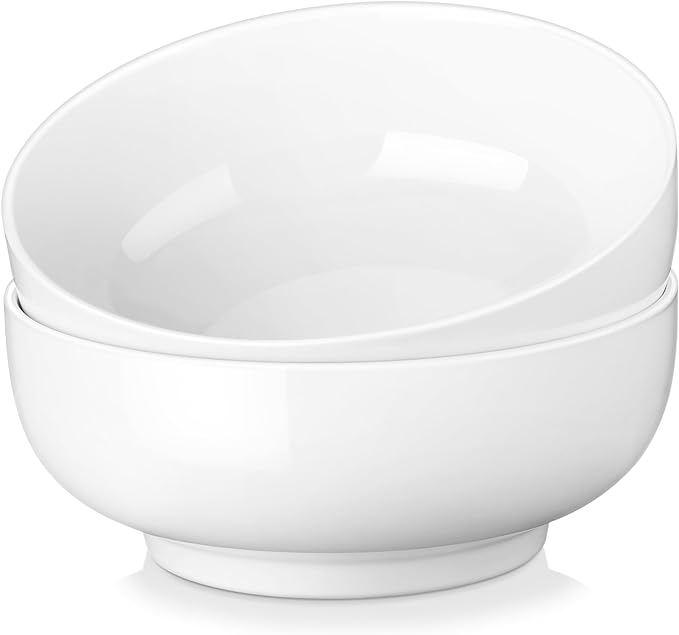 MALACASA Large Serving Bowls, 60 OZ (8") White Salad Bowls Set of 2 | Ceramic Bowls for Kitchen, Soup, Pasta, Dinner, Porcelain Bowls Set for Entertaining, Microwave & Dishwasher Safe