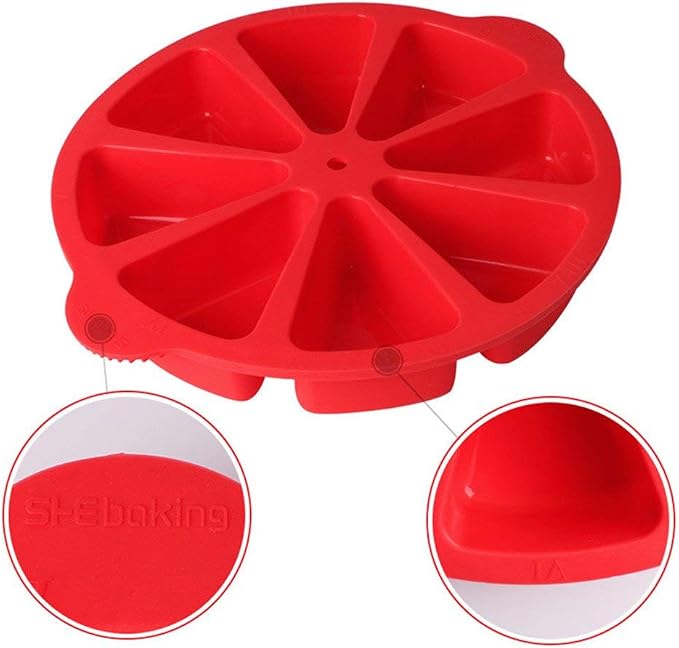 SHEbaking Scone Pan Silicone Triangle Cake Mold Scone Molds for Baking Nonstick Cornbread Pan 8 Cavity Pie for Pie,Pizza,Brownies (Red)