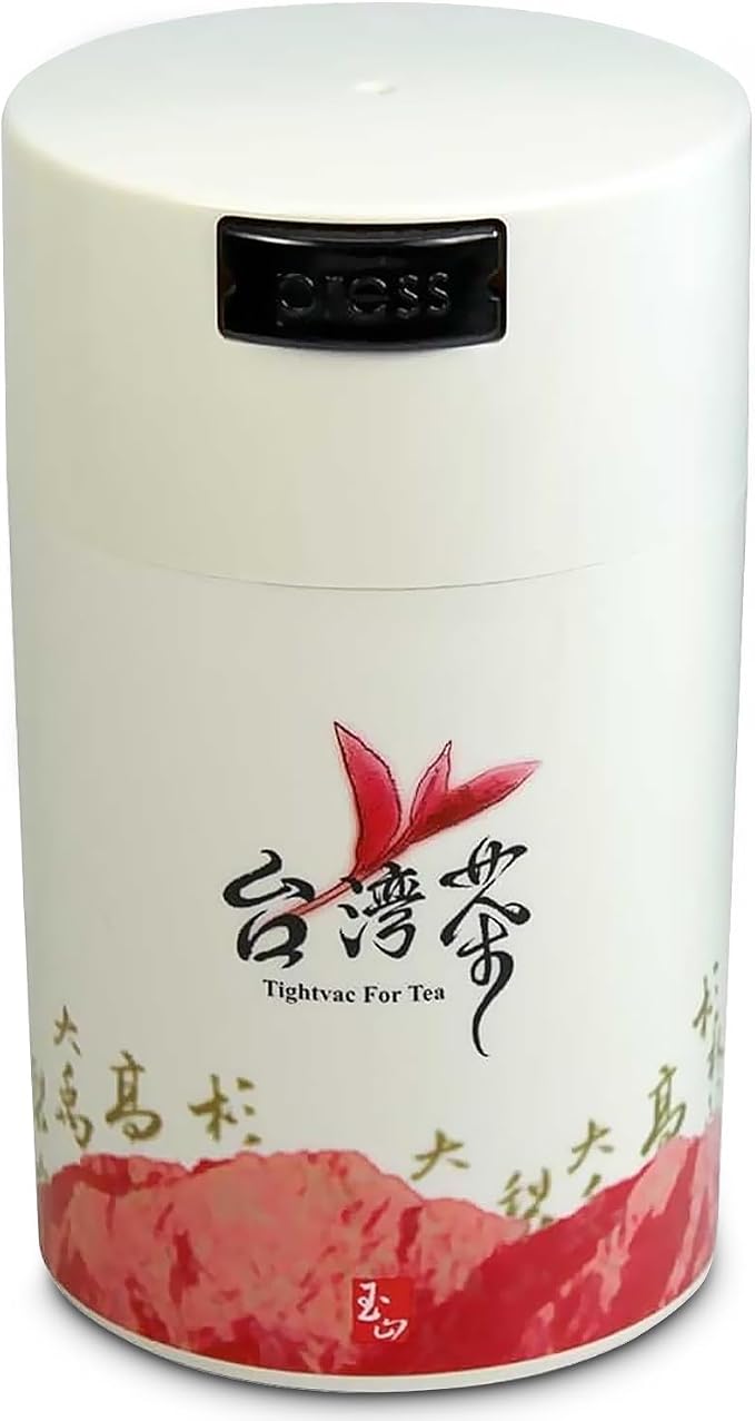 Teavac 6-Ounce Vacuum Sealed Tea Storage Container, White Cap and Body/Red Tea Sign