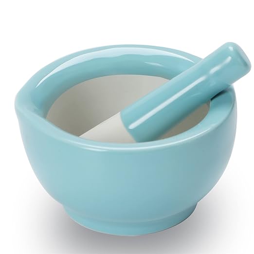 Mortar and Pestle Set (3.2 Inch-Turquoise) | Ceramic stoneware, sturdy, multi-purpose, spice/herb/pill, easy-clean, non-slip, comfy, dishwasher-safe, compact, elegant