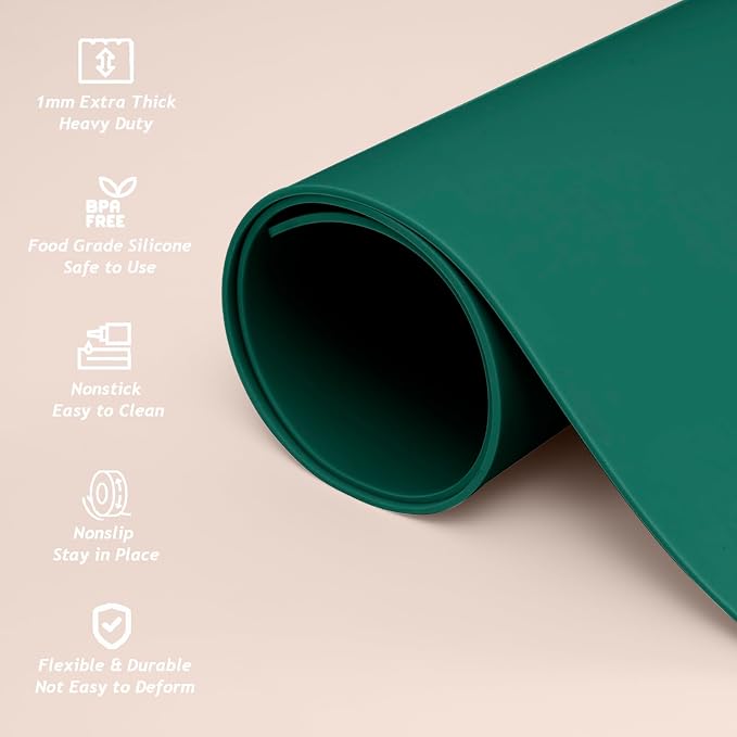 Extra Large Silicone Mat 36" x 24" Heat Resistant Kitchen Counter Table Mat | Place Mats Countertop Protector, Thick Placemats Washable Silicone Mats for Kitchen Counter Dining Table Mat,Dark Green SAPID