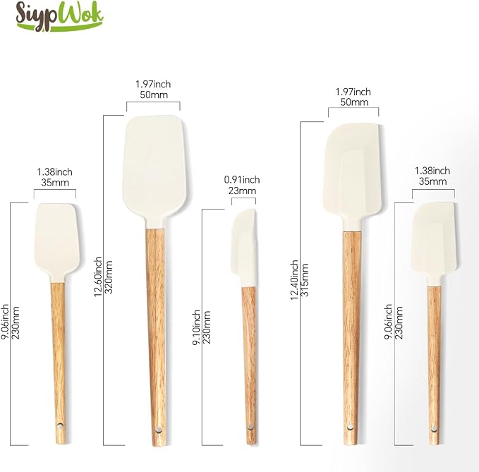 Silicone Spatula Set, Food Grade Rubber Spatula-5 Piece Nonstick Rubber Spatulas, Spoonula, Jar Scraper for Cooking, Baking, Mixing, Frosting - Heat Resistant Up to 600°F (5 Pcs Off-White)