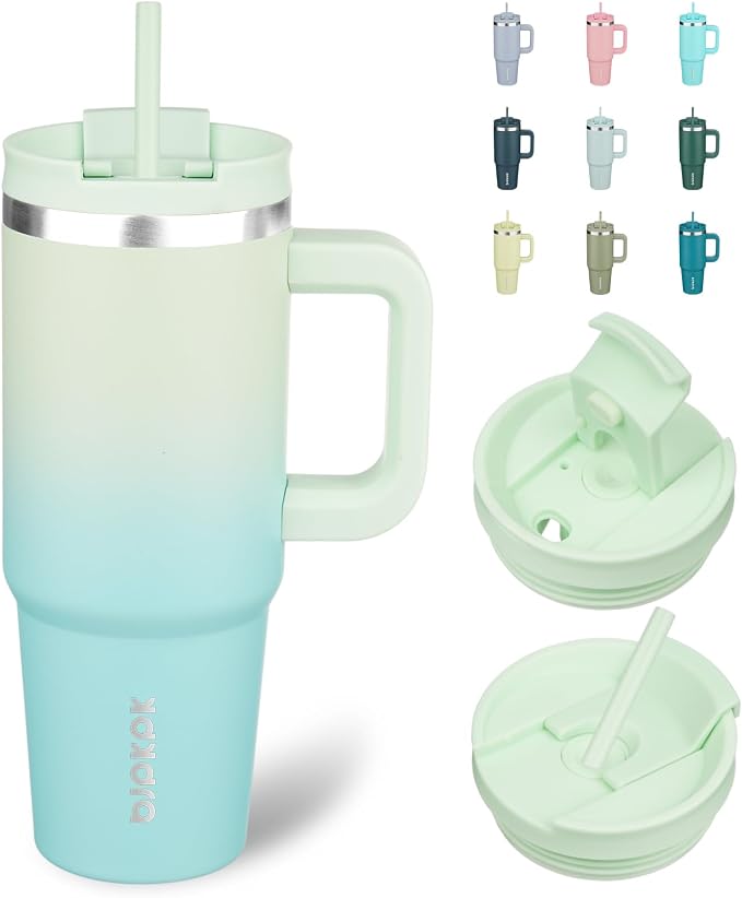 BJPKPK 30 oz Insulated Tumbler with Handle & Straw, Stainless Steel | Double Wall Vacuum Insulation, Leak Proof, BPA Free, Dishwasher Safe, Cupholder Friendly, Travel & Outdoor, Mint