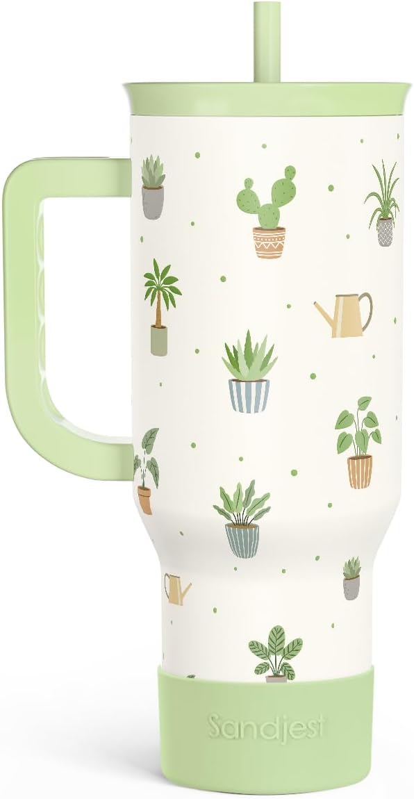 SANDJEST Plant Lover 40oz Tumbler with Handle and Straw, Insulated Stainless Steel Travel Coffee Mug for Women Girls, Gift Idea for Birthday Christmas Mothers Day