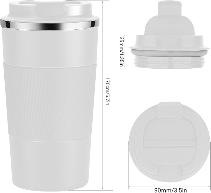YINJAM 17oz Travel Coffee Mug Insulated Coffee Cups to Go with Leakproof Lid Vacuum Stainless Steel Double Walled Thermal Car Coffee Tumbler for Hot Cold Ice Tea Drinks Reusable (White, 17oz)