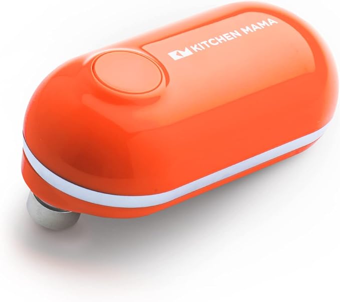 Kitchen Mama Mini Electric Can Opener Smooth Edge, Orange | Opens Can with One Press, Ultra-Compact, Hands-Free, Cordless, Battery Operated