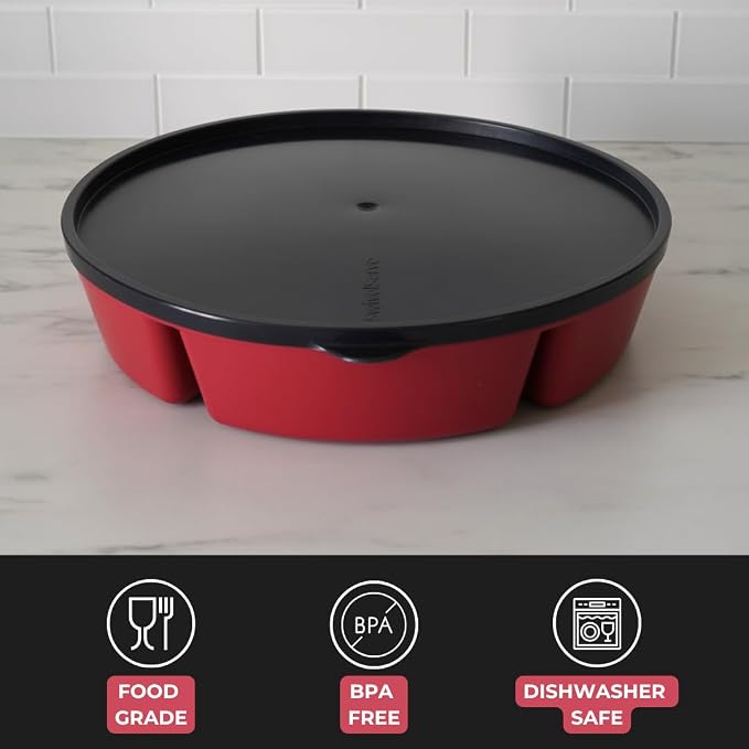 Heavy-Duty Divided Serving Tray with Leakproof Lid - 6 Divided Compartments to Serve & Store Food, Fruit and Veggie Trays, Party Platters- Made In USA by TEGRIWARE (Radiant Red)