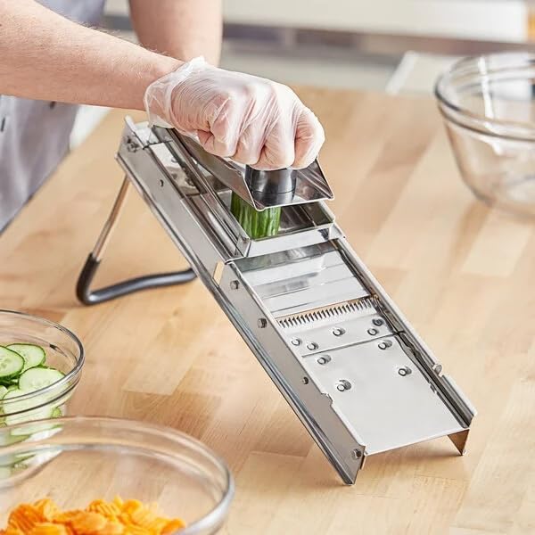 Stainless Steel Mandoline with 2 Built-In Blades and 3-Piece Interchangeable Julienne Blade Set