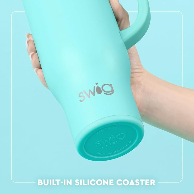 Swig Life 30oz Insulated Mega Mug with Handle & Straw, Lucky Leopard | Triple Insulated Stainless Steel - Handle & Straw Included - Extra Large Capacity - Cup Holder Friendly