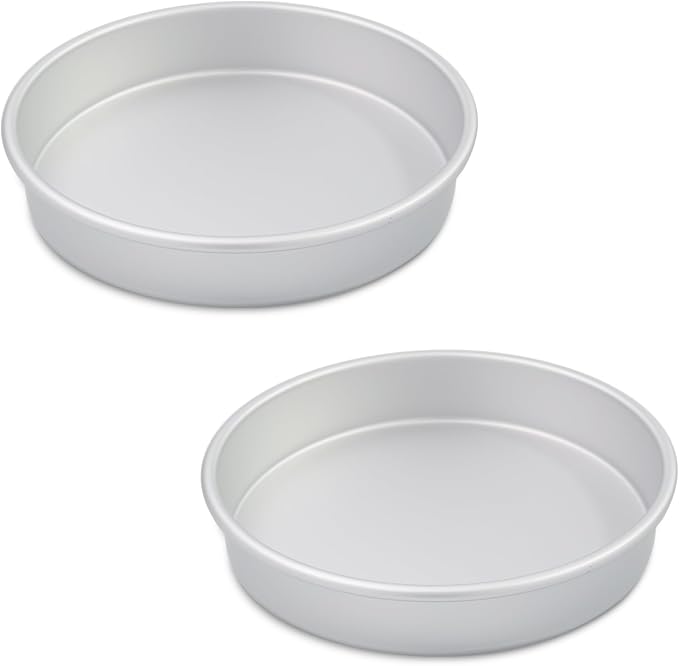 9 Inch Cake Pan Set of 2, Aluminum Round Cake Baking Pans Tins For for birthday cake party cake, Non-Toxic, Only Handwasher.Silver(9×2 round Cake Pan, Set of 2)