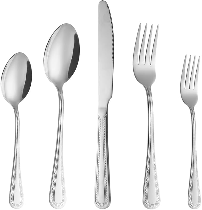 20 Pcs Silverware Set for 4, Food Grade Stainless Steel Flatware Set, Eating Utensils Sets Include Fork/Knife/Spoon, Reusable Cutlery Set for Home Kitchen, Dishwasher Safe, Pearl-edged
