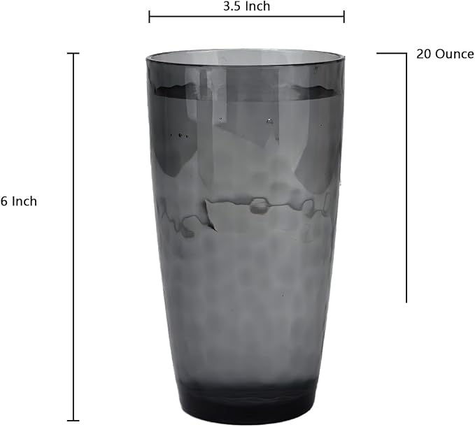 Yalin 20 Ounce Acrylic Drinking Glasses, Reusable Plastic Tumbler, Stackable, BPA-Free, Shatter Proof, Dishwasher Safe, Set of 6 Cups (Gray)