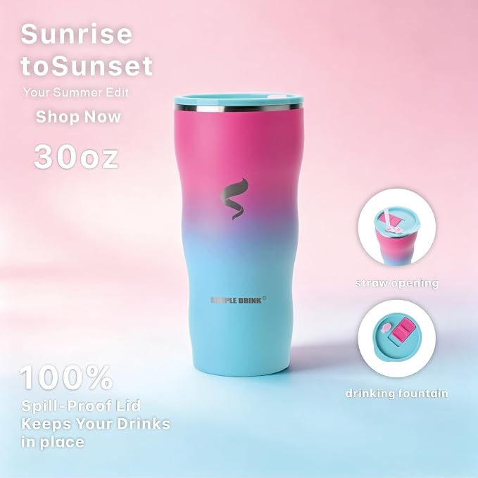30 oz Insulated Tumbler with Straw and Lid, Cotton Candy Ombre | 18/8 stainless steel, double-wall vacuum insulation, BPA-free materials, reusable straw, for everyday hot and cold drinks.