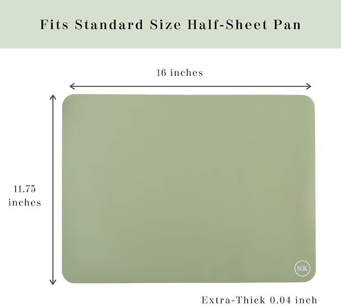 Silicone Oven Baking Mats BPA Free, Extra Thick, Half Sheet 16 in by 11.75 in, Set of 2, Green and Gray