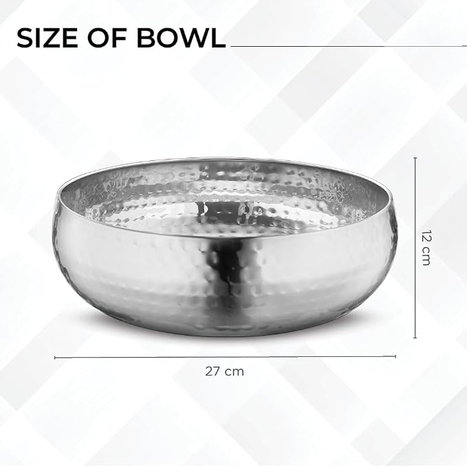 Avador® Set of 3 Premium Stainless Steel Salad Mixing Bowl Hammered Finish | Handmade | Includes Salad Serving Utensils (Stainless Steel)