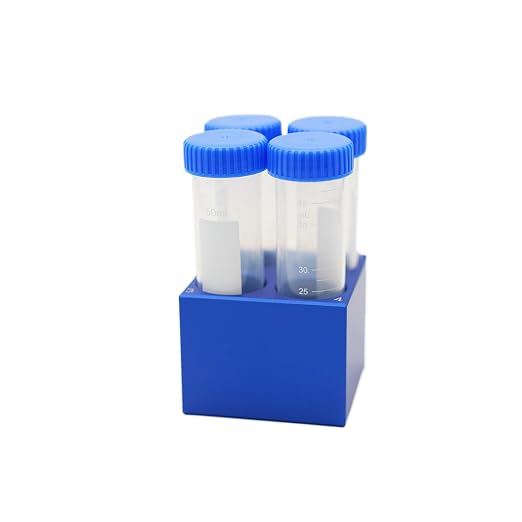 1 Pcs Aluminum Cooler Cooling Block PCR Test Tube Rack 4 Wells for 50mL | 29mm Hole Diameter for PCR/Microcentrifuge Tubes; Enzymes, RNA, Reagents, and Temp-sensitive Samples in Cold Prep (Blue)