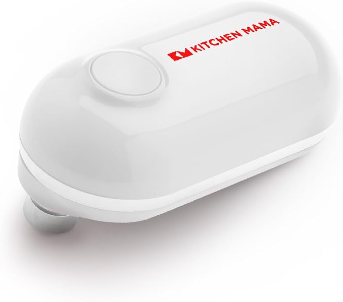 Kitchen Mama Mini Electric Can Opener Smooth Edge, White | Opens Can with One Press, Ultra-Compact Portable, Hands-Free Cordless, Safe for Seniors with Arthritis