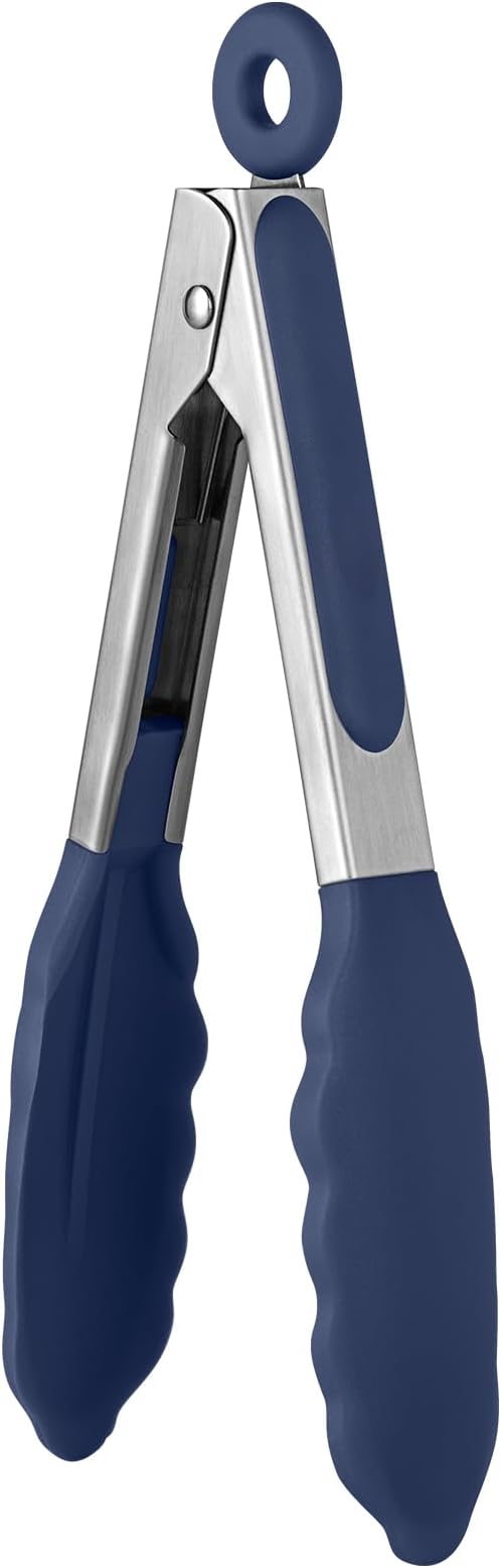 U-Taste Kitchen Tong for Cooking, 600ºF Heat-Resistant, 7in/Midnight Blue | Small Mini Silicon Tongs for Serving Food, Short Salad Thong with Non Stick Rubber Tips & 18/8 Stainless Steel Handle
