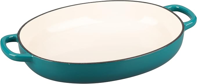 EDGING CASTING Enameled Oval Cast Iron Dutch Oven Pot with Lid, Bread Dutch Oven for Sourdough Bread Baking, Dutch Oven Bread, Bread Oven, 6QT, Darkcyan