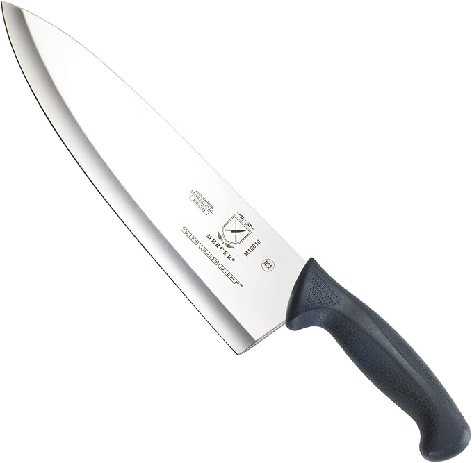 Mercer Culinary M18010 Millennia Black Handle, 10-Inch Wide Hollow Ground, Chef's Knife