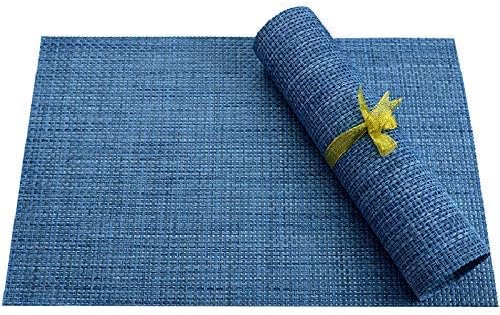 Zupro Hemp Blue Placemats Set of 4 Woven PVC 18"x12" for Indoor/Outdoor Use | Washable Heat-Resistant Non Slip Table Mats PVC Vinyl Kitchen Dining Patio Table Place Mats for Holidays Dinner Parties BBQs