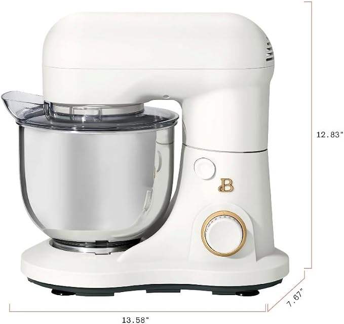 Beautiful 3.5 Qt Stand Mixer by Drew Barrymore, 12-Speed, White Icing | Tilt-Head Design, Stainless Steel Bowl, Dough Hook Included, Wire Whisk Included, Splash Guard Included
