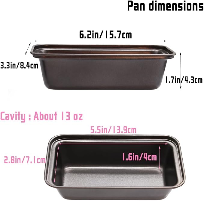 Zddaoole 6 PCS Mini Nonstick Carbon Steel Baking Bread Pan,Mini Loaf Pans,Small Banana Bread Tins,6.2" x 3.2"
