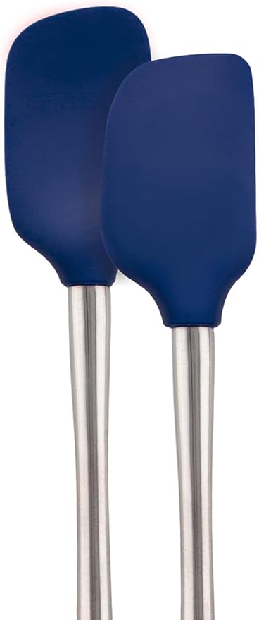 Tovolo Flex Core Silicone Spatula Spoonula Set of 2 for Non Stick Cast Iron Cooking & Baking, Dishwasher Safe Heat Resistant BPA Free Kitchen Utensil with Stainless Steel Handle, Deep Indigo