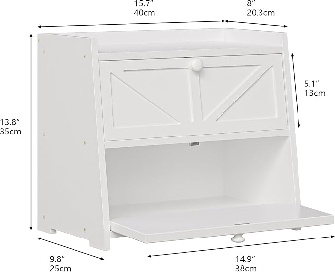 Trironsun Vintage Double Layer Bread Box for Kitchen Counter Bamboo Bread Storage Container Large Capacity Bread Storage Bin (White)