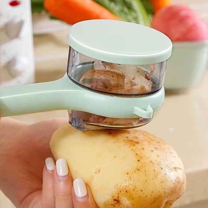 Swivel Vegetable Peeler + Fruit Peeler with Container & Cleaning Brush, Ultra Sharp Stainless Steel Blades, Ergonomic Soft Grip Handle, Multi-Purpose Peeling Knife for Potato, Carrot, Apple,3 pcs