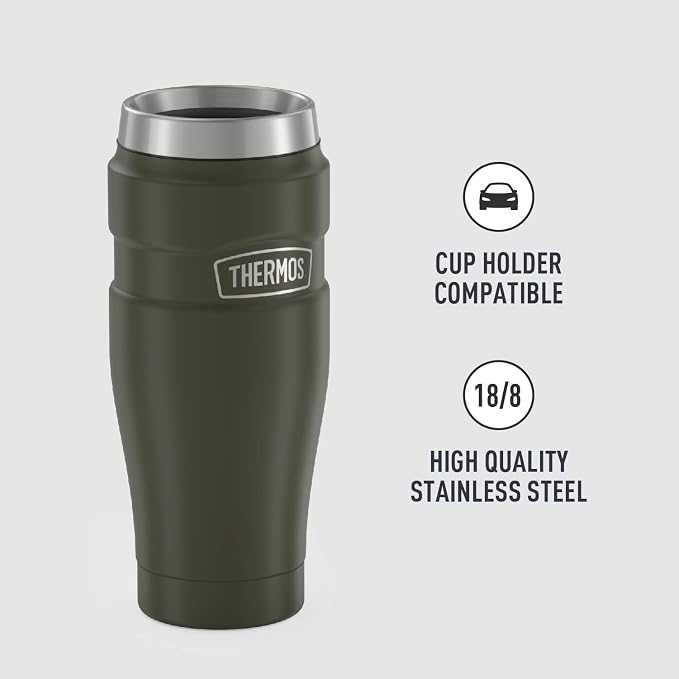 THERMOS Stainless King Vacuum-Insulated Travel Tumbler, 16 Ounce, Army Green (Pack of 4)