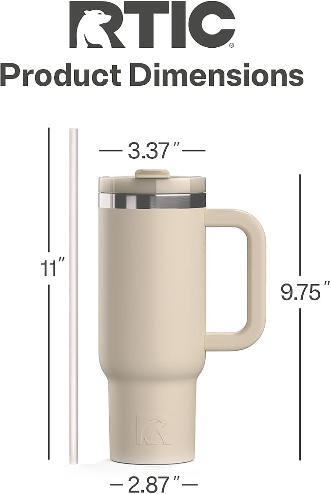RTIC 30oz Road Trip Tumbler, Insulated, Ceramic Lined, Beach | with Lid, Handle and Straw, Stainless Steel Metal Cup, Portable for Hot and Cold Drinks, Coffee, Car, Camping, Travel