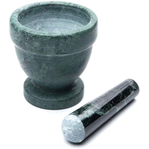 Fox Run Marble Mortar and Pestle, Green, 4" | Designed For Efficient Grinding Of Spices & Herbs | Natural Marble Mortar & Pestle Set | Beautiful Small Green Spice Grinder