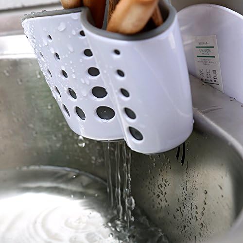 Kitchen Sink Caddy Sponge Holder, Saddle Faucet Organizer | Plastic Fitting Most Sink Rims, Removable Drain Basket Holding Sponges, Brushes & Stoppers Dry to Tidy Kitchen Sinks
