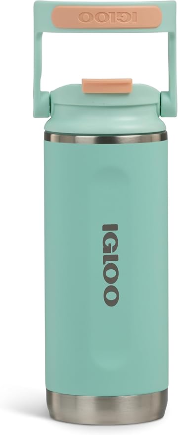 Igloo, 16 oz FlipNSip Tumbler, Reusable Travel Mug, Stainless Steel Insulated Hydration Cup for Hot & Cold Beverages, Seafoam