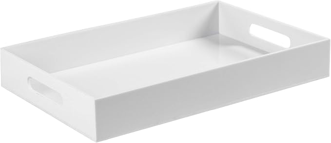 Sooyee Acrylic Serving Tray with Handles, 16" x 12", White | DecorativeTray, Plastic Tray For Breakfast, Tea, Food, Butler, Coffee Table, Ottoman, Vanity, Countertop