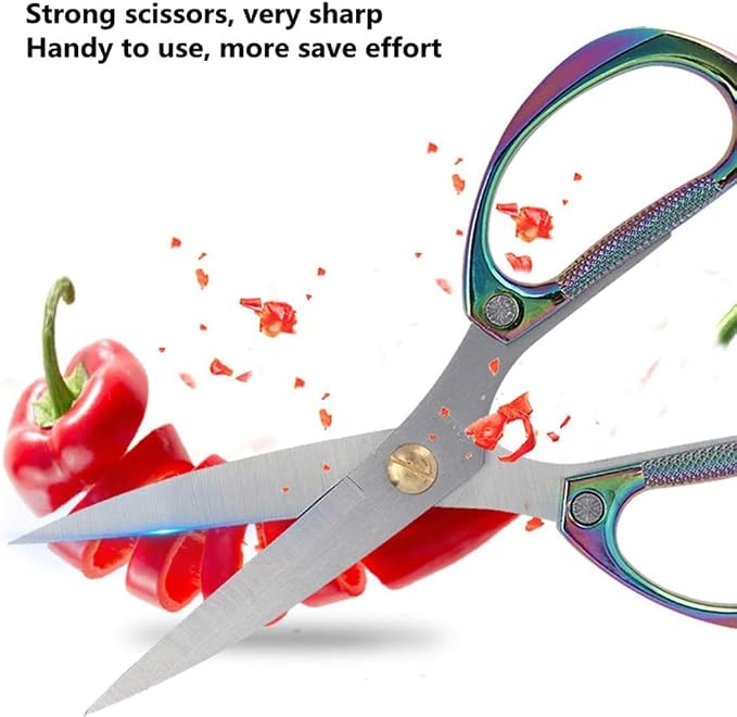 Multi-Purpose Kitchen Shears Scissors, Heavy Duty Stainless Steel Kitchen Scissors for Food with Strong Straight Edge Snips Colorful Handle (Iridescent Color)