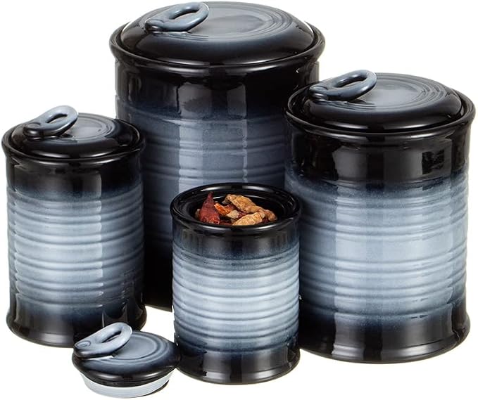 Nihow Food Storage Jar,Ceramic Canister Sets for The Kitchen,Set of 4,Gray | Air Tight Lid,Seal Damp-proof,For Flour/Sugar/Rice/Coffee/Cookies/Candy,Kitchen Counter Canister