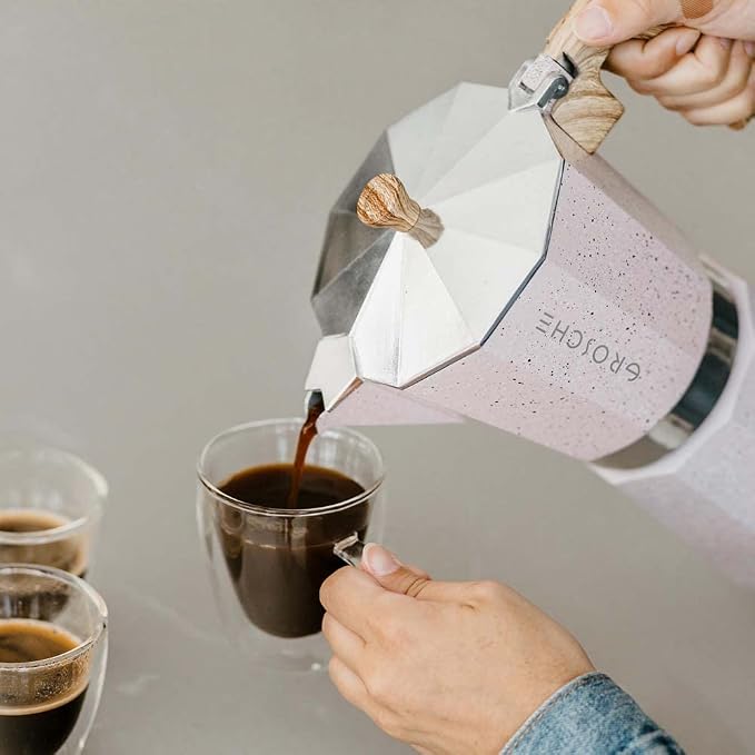 GROSCHE Milano Stovetop Espresso Maker Moka Pot 6 espresso Cup 9.3 oz Pink | Cuban Coffee Maker And Italian Moka Pot For Stovetop Espresso; For Gas, Electric, And Propane Stoves With A Soft-Touch Handle