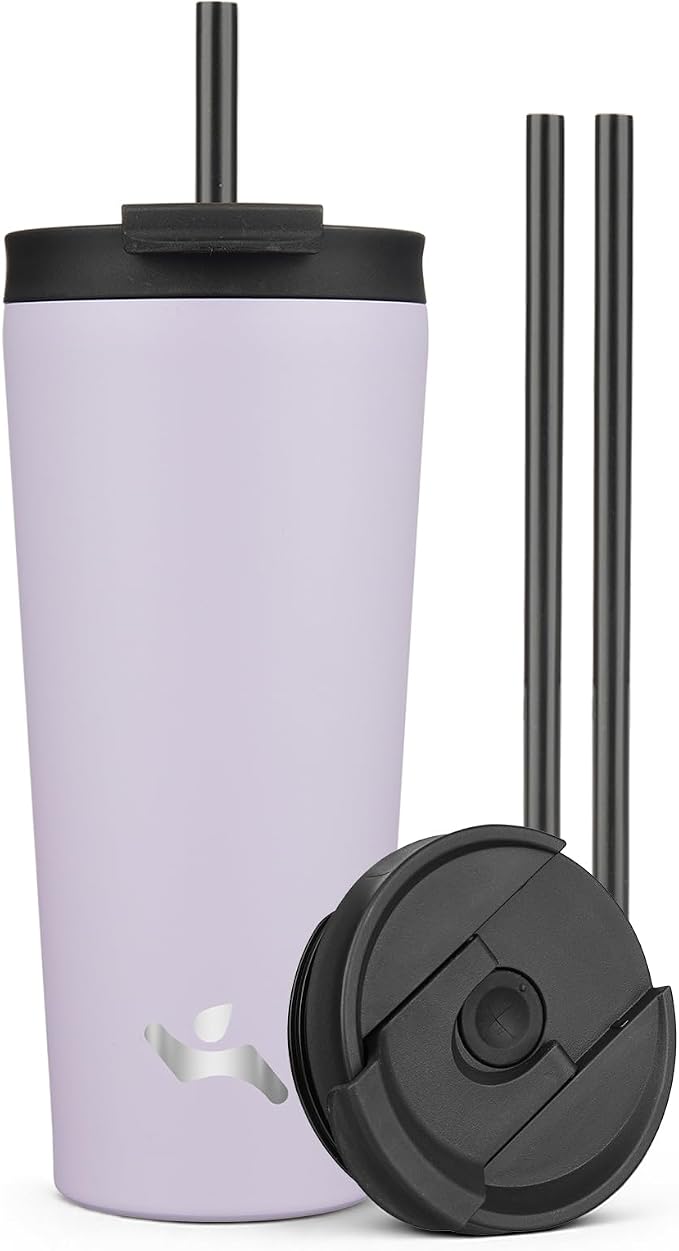 Konokyo 22 oz Insulated Tumbler Water Bottle with Straw Lid, Taro | Stainless steel insulated tumbler for coffee, water and iced drinks; spill-proof lid, 2 straws, cup-holder friendly