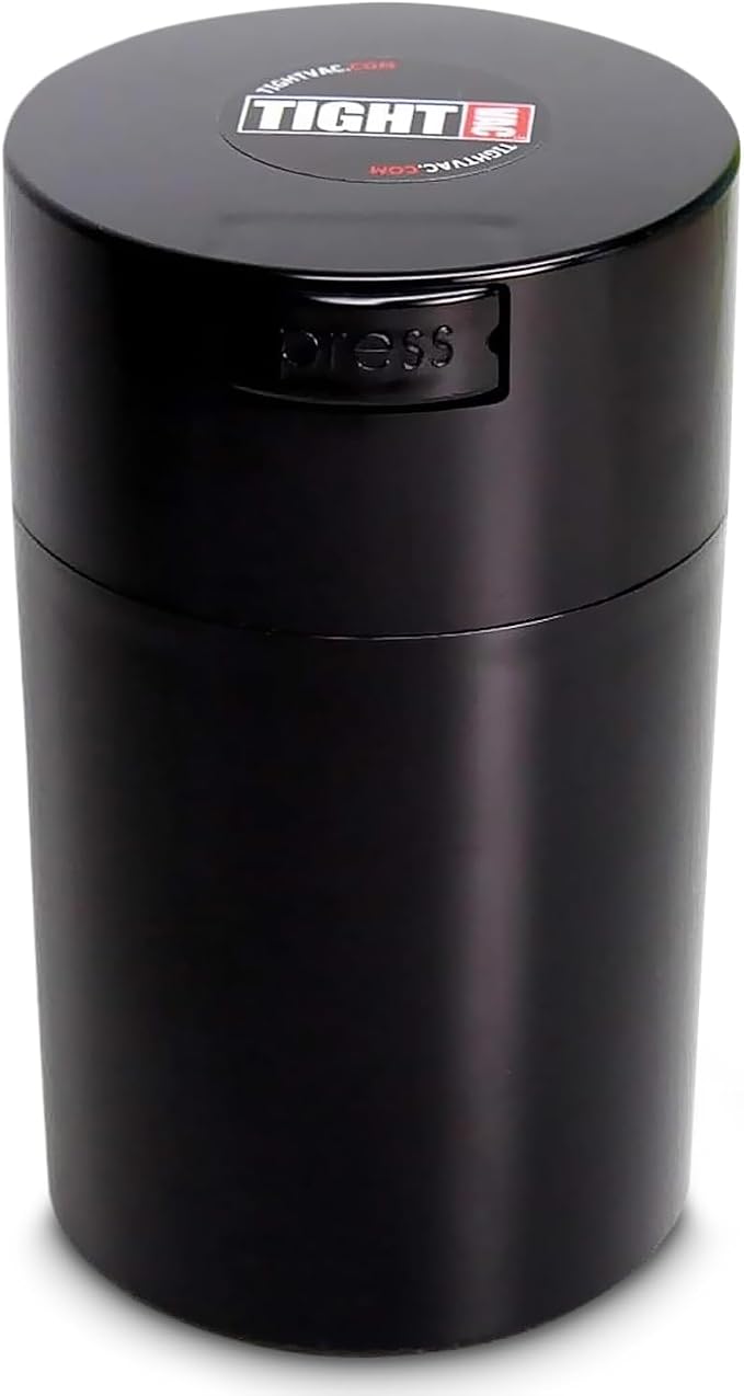 Tightvac 1 to 6 Ounce Airtight Container - Multi-use Storage Container for Herbs, Coffee and Dry Goods, Patented Vacuum Seal Airtight Containers, Black
