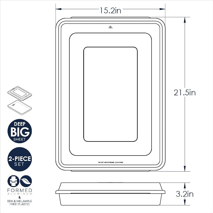 Nordic Ware Extra Large High-Sided Baking Pan, 21.1 x 15 x 2 inches, XL Big baking pan Natural Uncoated Aluminum, Reinforced Steel Rim Prevents Warping, Big Batch with Lid