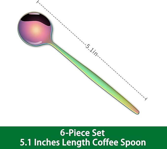 5.1 Inch Coffee & Tea Spoons Set,6 Pieces Rainbow Stainless Steel Espresso Spoon,Colorful Cute Small Spoons For Dessert Coffee