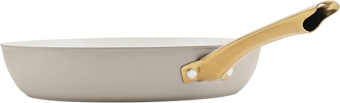 Farberware Forged Induction Ceramic Nonstick Fry Pan/Skillet, Dishwasher Safe, Gold Color Stainless Steel Handle, 12.25 Inch Frying Pan - Taupe