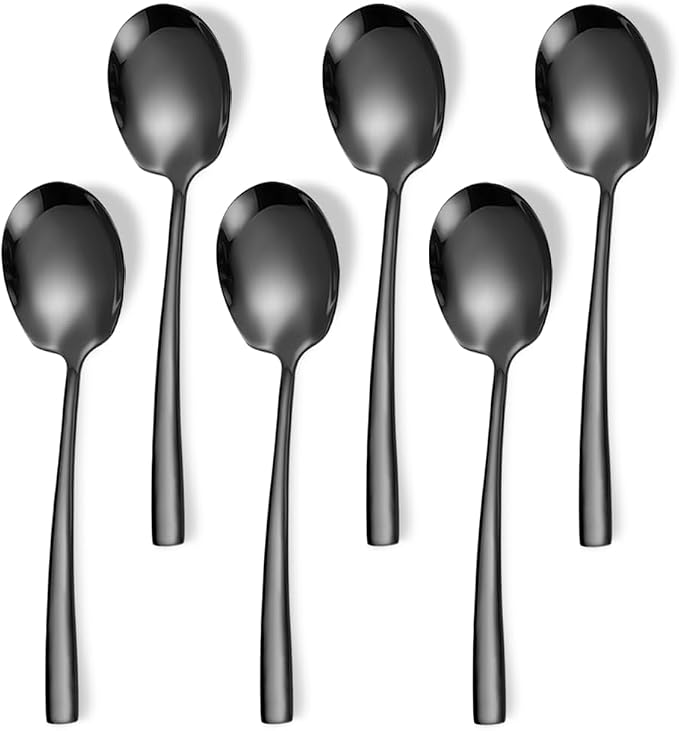 Serving Spoons Set Stainless Steel 9.14 Inch Serving Utensils for Buffet Catering Dishwasher Safe(6-pieces, Black)
