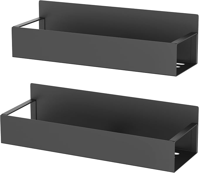 2 Pack Magnetic Spice Storage Rack Organizer for Refrigerator and Oven, Matt Black Fridge Organizers and Storage | Magnetic Shelves Heavy Duty for Fridge in Kitchen, Seasoning Storage Organizer, For Oven Washer and Dryer, For Heavier Items