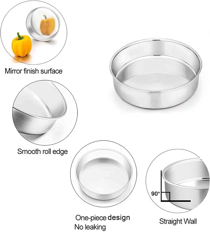TeamFar 8 Inch Cake Pan Set of 2, Round Layer Cake Baking Pans Tins | Stainless Steel Bakeware Cake Pans for Birthday Wedding Party, Non-Toxic & Mirror Finish & Dishwasher Safe